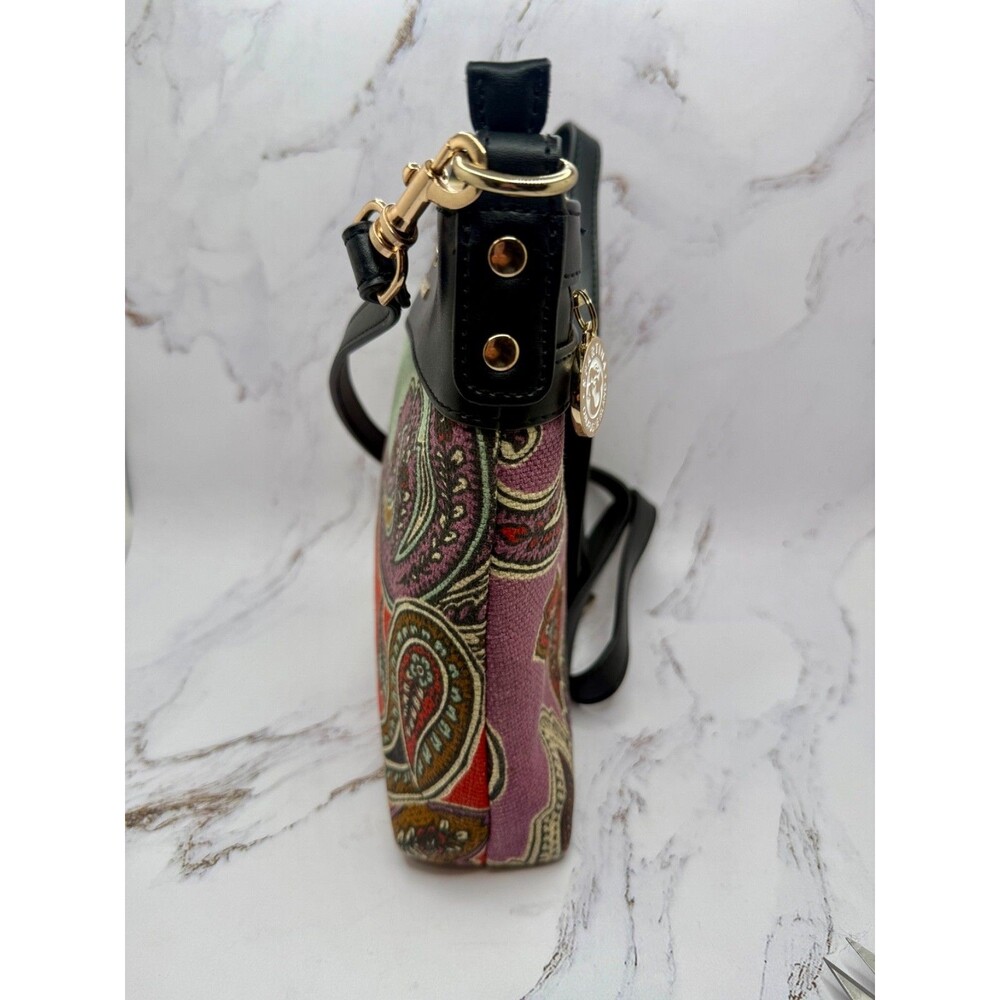 Spartina 449 Cora Hipster Convertible Crossbody Bag Black &‎ Purple Paisley - Picture 7 of 16
